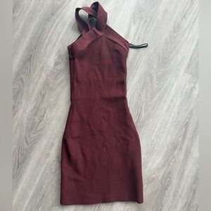 Babaton Sculpt Knit Criss Cross Dress Brown